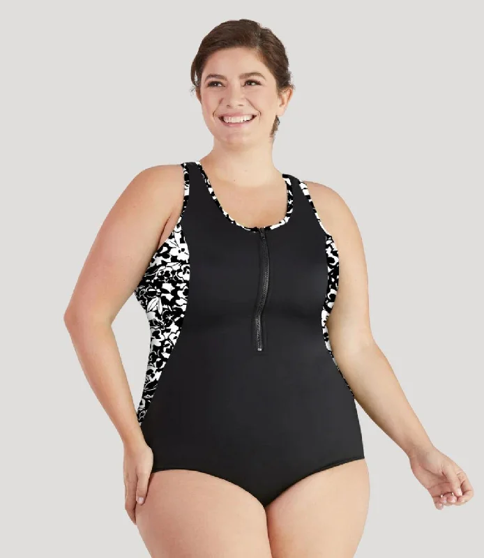 Midnight Madness QuikEnergy Zip Tank Suit Hibiscus Black