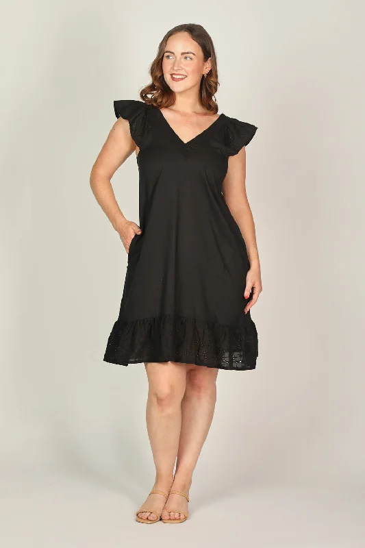 Price Drop Rivka Short Broderie Anglaise Dress in Black