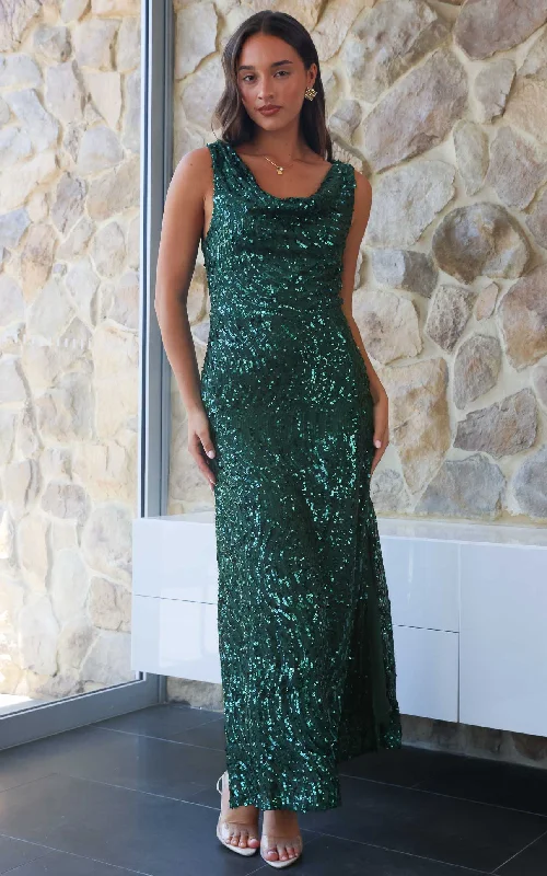 Seasonal Clearance Schiffer Maxi Dress - Emerald Green Sequin