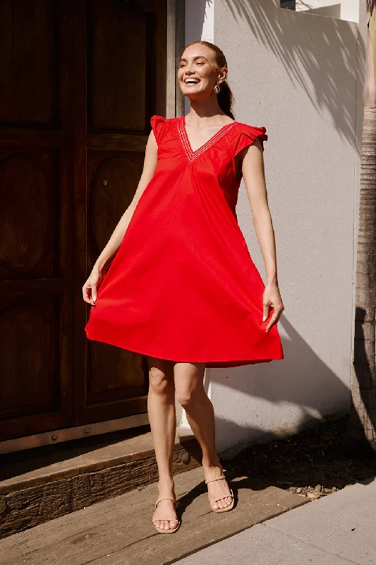 Bargain Blast Rivka Poplin Short Dress in Red