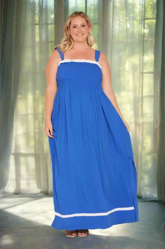 Quick Sale Sherry Shirred Strapless Maxi Dress in Blueberry Delight