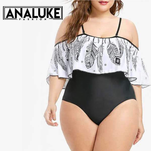 Markdowns Plus Size Feather Printed Swimsuit