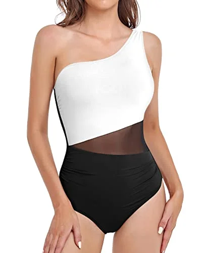 Super Sale Women's One Piece One Shoulder Swimsuit Cutout Swimwear Monokini-White