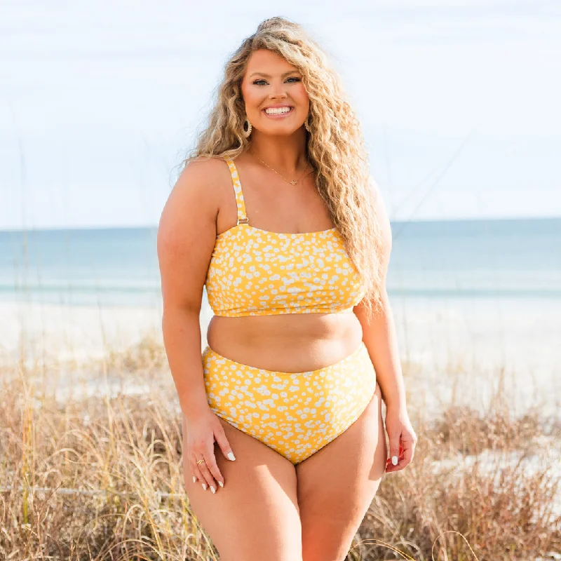 Super Sale Feeling Fine And Sandy Swim Top, Yellow Floral