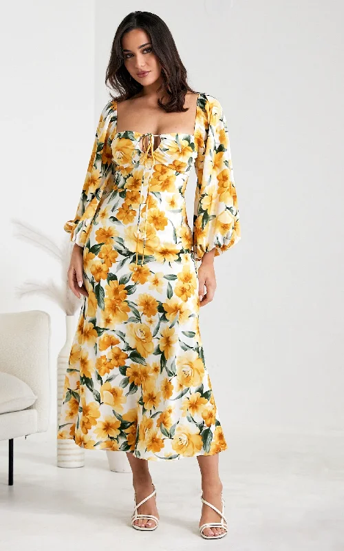Closeout Becca Maxi Dress - Yellow Floral