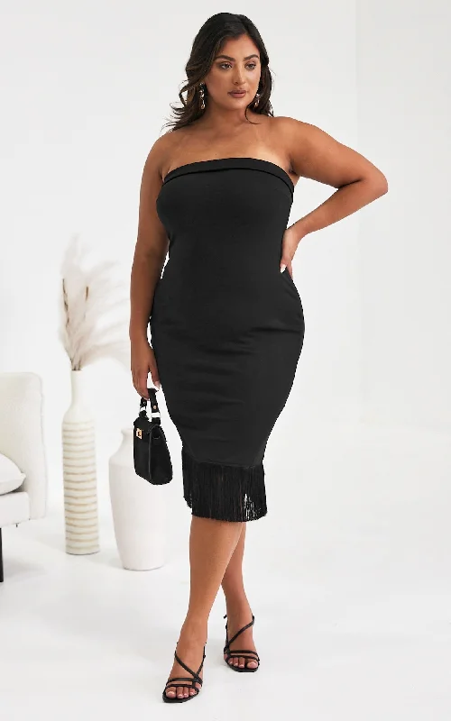Year-End Clearance Davis Midi Dress - Black Fringe