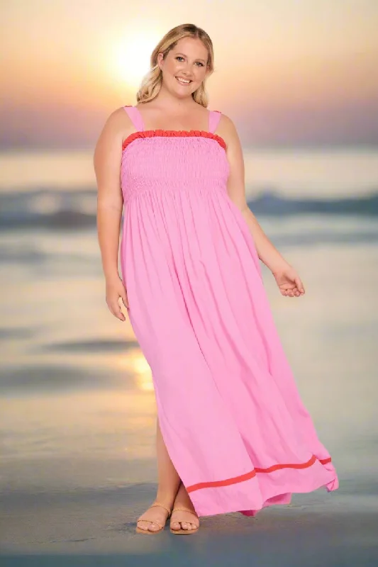 Price Cut Sherry Shirred Strapless Maxi Dress in Blushing Berries