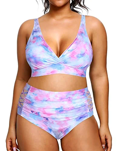 Super Bargain Sexy Plus Size Bikini High Waisted Bikini Swimsuits For Women-Tie Dye