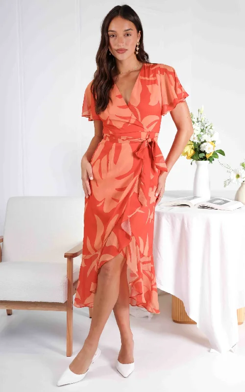 Early Bird Discount Nala Maxi Dress - Coral Orange Floral