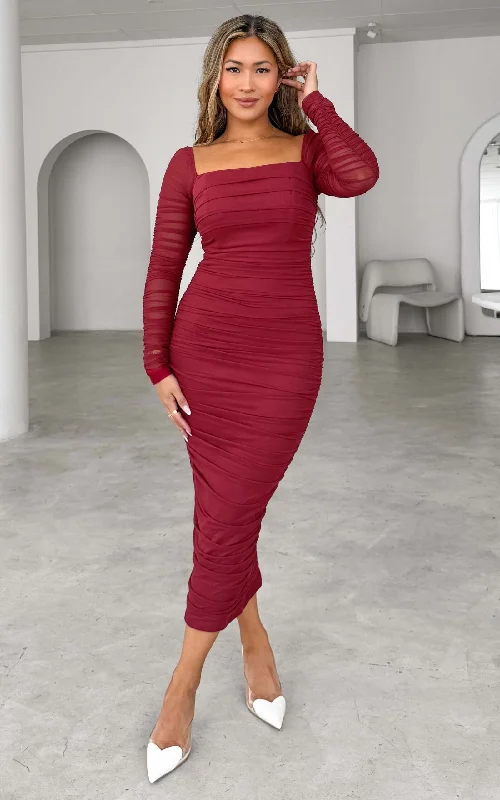 Bargain Blast Lovick Mesh Midi Dress - Wine