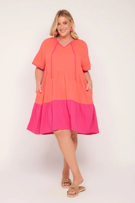 Time-Limited Offer Ismay Crinkle Cotton Dress in Sunset