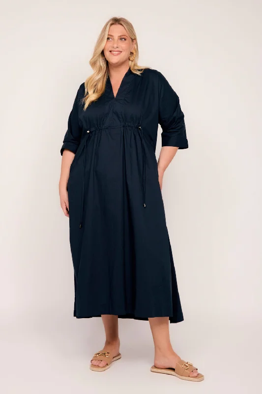 Major Savings Finley Poplin Kaftan Dress in Navy