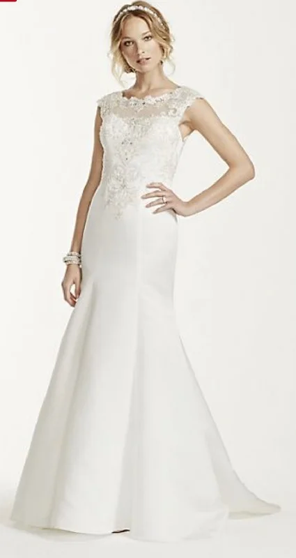 Exclusive Deal David's Bridal Jewel Cap Sleeve illusion Neck Wedding Dress