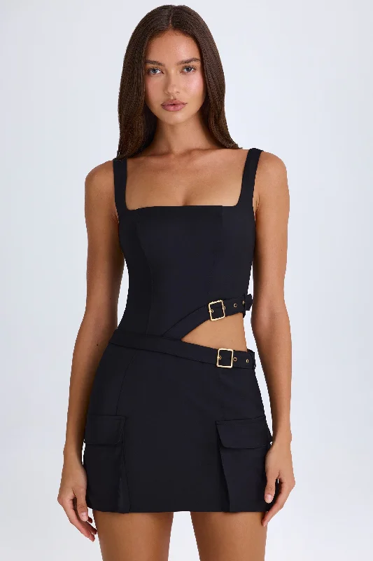 Limited Edition Belted Cut-Out Mini Dress in Black