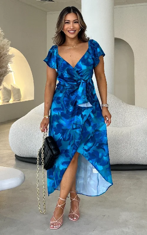 Discount Deals Muriel Wrap Midi Dress - Blue Green Print