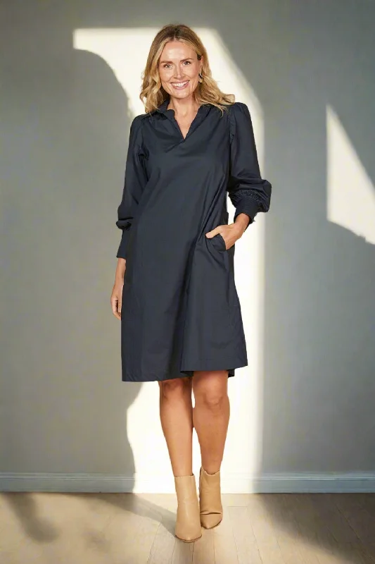 Bonus Savings Blaine Collared Poplin Dress in Navy