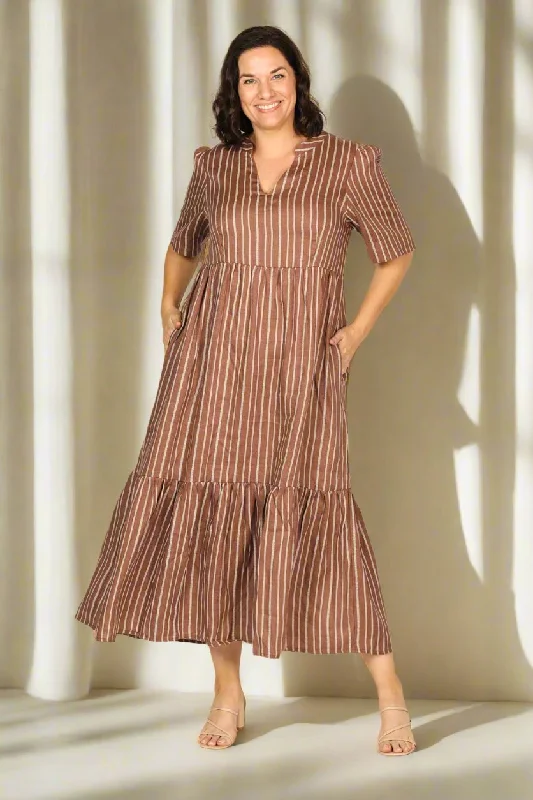 Shop and Save Sabre Linen V-Neck Dress in Nutmeg