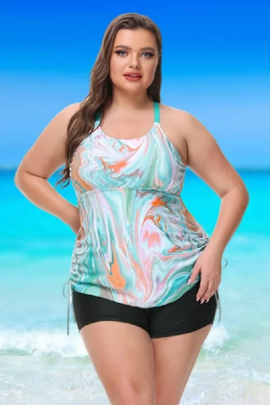 Weekend Flash Sale Blue Paisley Padded High Waist Tankini Set