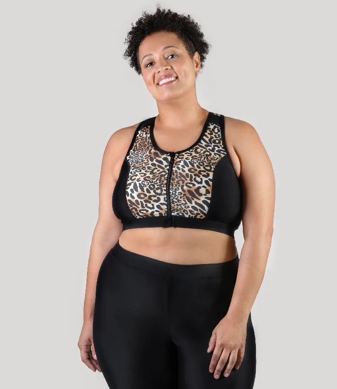 Today’s Special QuikEnergy Zip Front Swim Bra Leopard Print Black