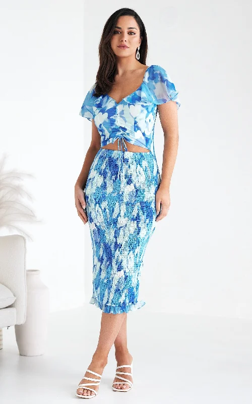 Super Bargain Danielle Midi Dress - Blue Floral