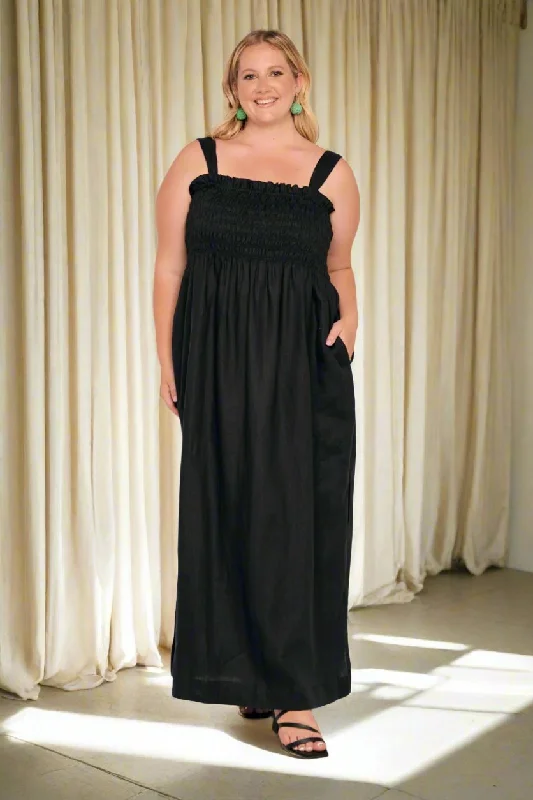 Mega Sale Sherry Linen Strapless Maxi Dress in Black
