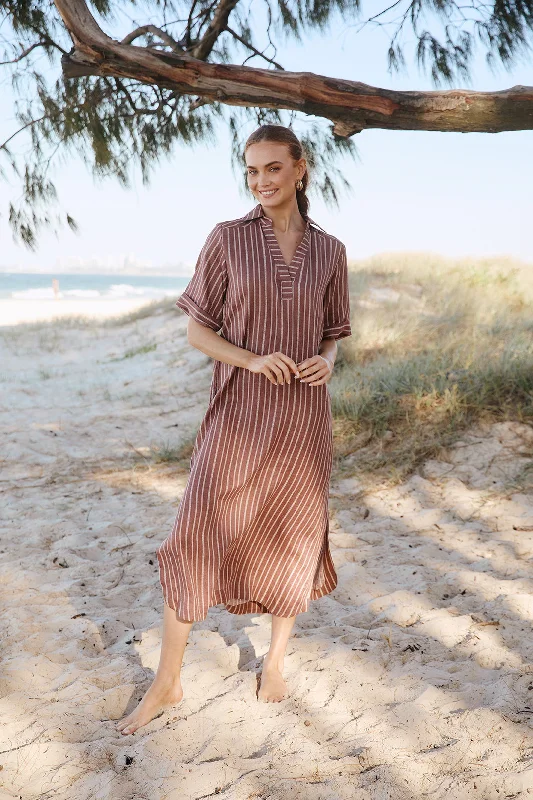 New Markdowns Ella Linen Dress in Nutmeg