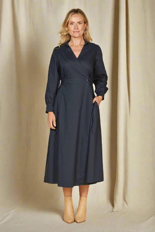 Crazy Savings Wendy Poplin Wrap Dress in Navy
