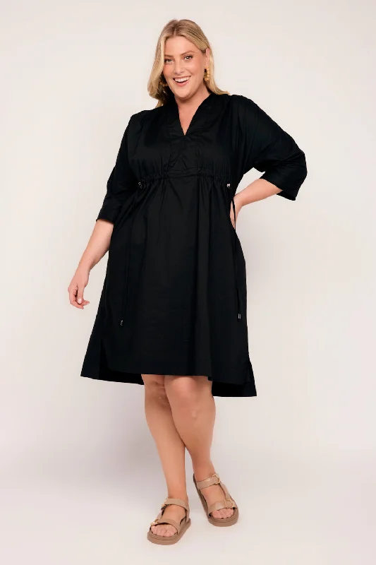 Get It Before It’s Gone Finley Poplin Short Kaftan Dress in Black