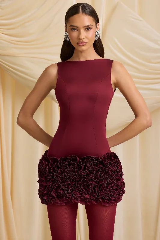 Fantastic Offers Appliqué Open-Back Mini Dress in Wine Red