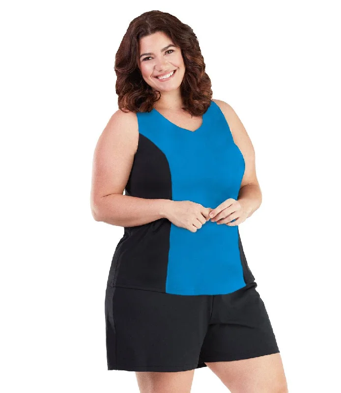 Deal Dash AquaSport Tankini Top in Pacific Blue Black