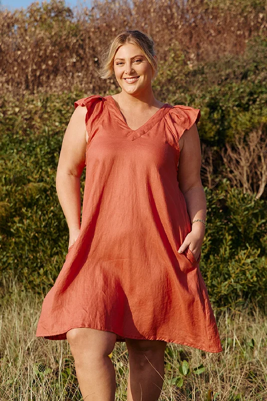 Price Smash Rivka Linen Short Dress in Desert Rose