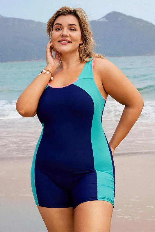 Unmissable Offer HN Women Plus Size Contrast Color Bathing Suit Hollowed-out Back Swimwear