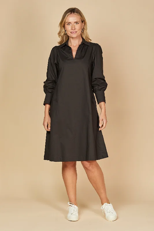 Flash Deals Blaine Collared Poplin Dress in Black