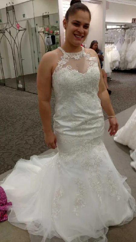 Online Exclusive David's Bridal Jewel Illusion Halter Lace