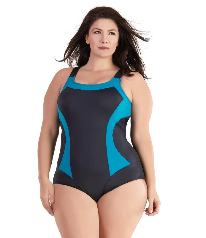 Big Discounts QuikEnergy Color Block Tank Suit Black and Turq