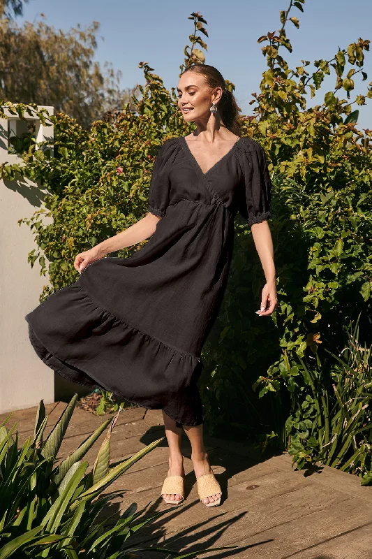 Anniversary Sale Alison Linen Maxi Dress in Black