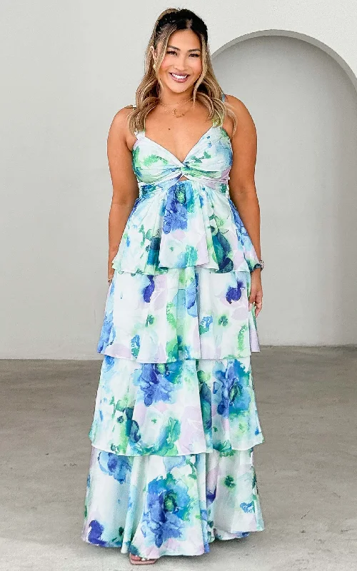 Factory Direct Sale Cherika Maxi Dress - Blue Green Floral