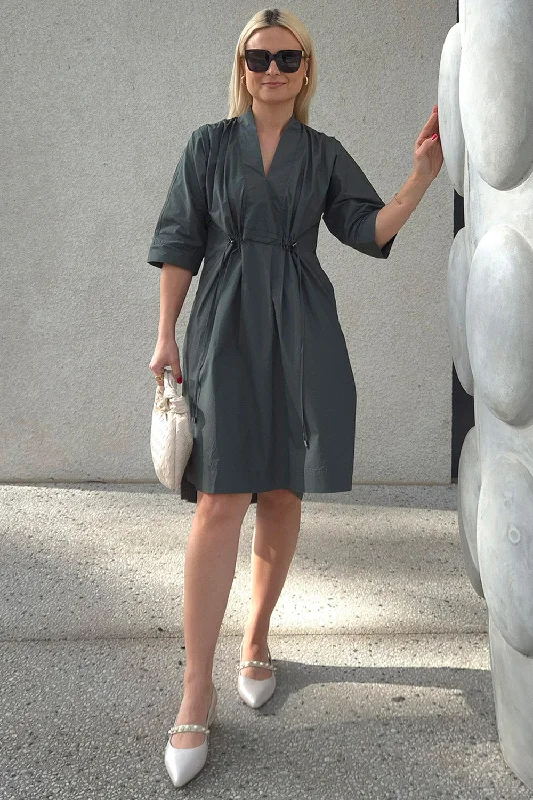 Super Savings Finley Poplin Short Kaftan Dress in Bottle Green