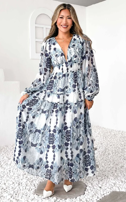 Special Discount Diana Long Sleeve Maxi Dress - Blue Print