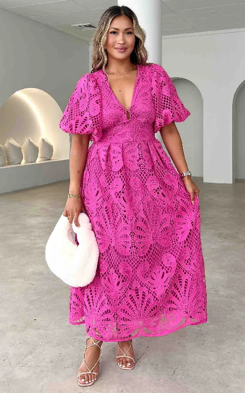 Deal Explosion Hazelle Lace Maxi Dress - Hot Pink