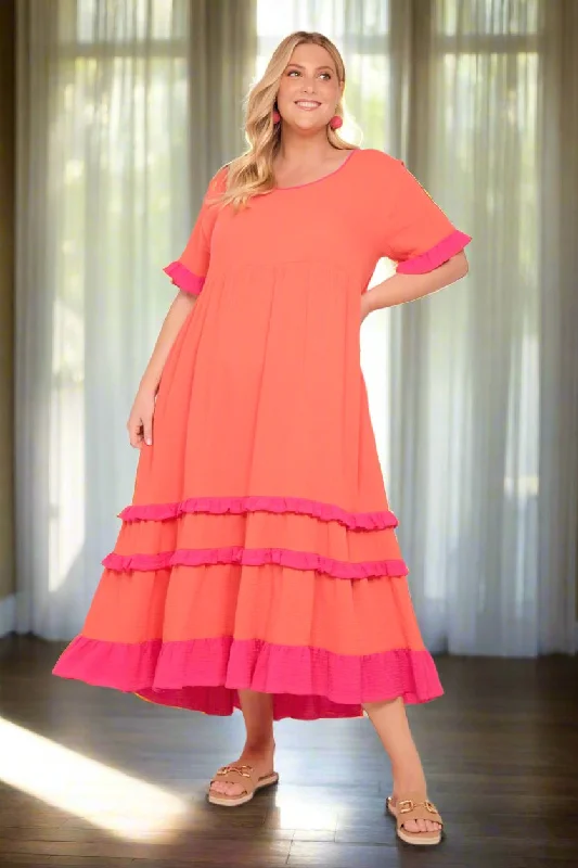 Buy Now Sabre Crinkle Cotton Frill Dress in Sunset