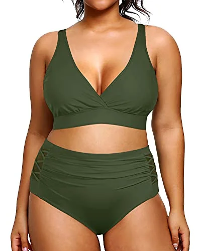 Today’s Deal High Waisted Plus Size Bikini Swimsuits Two Piece Bathing Suits-Army Green