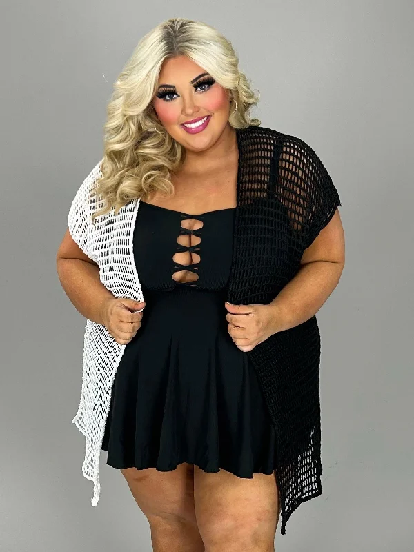 Limited Edition SWIM-Q {Cruella On The Beach} Black/White Open Knit Cover Up CW PLUS SIZE 3X