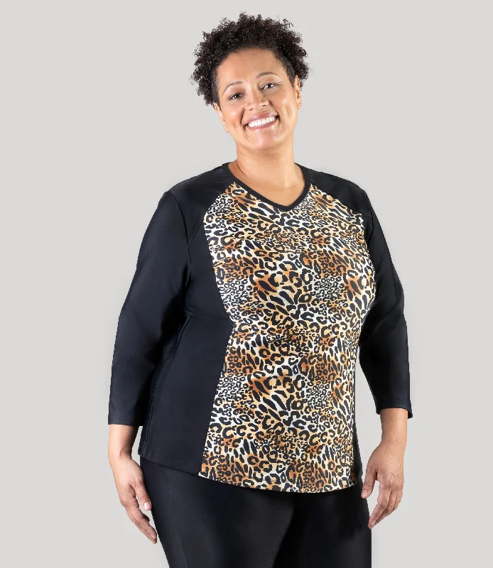 Exclusive Preview QuikEnergy 3/4 Sleeve Rash Guard Leopard Print Black