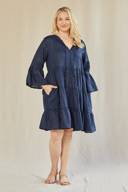 Today Only Scout Tiered Linen Dress in Navy
