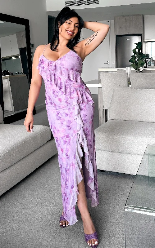 Huge Discounts Tara Mesh Maxi Dress - Lilac Purple Floral