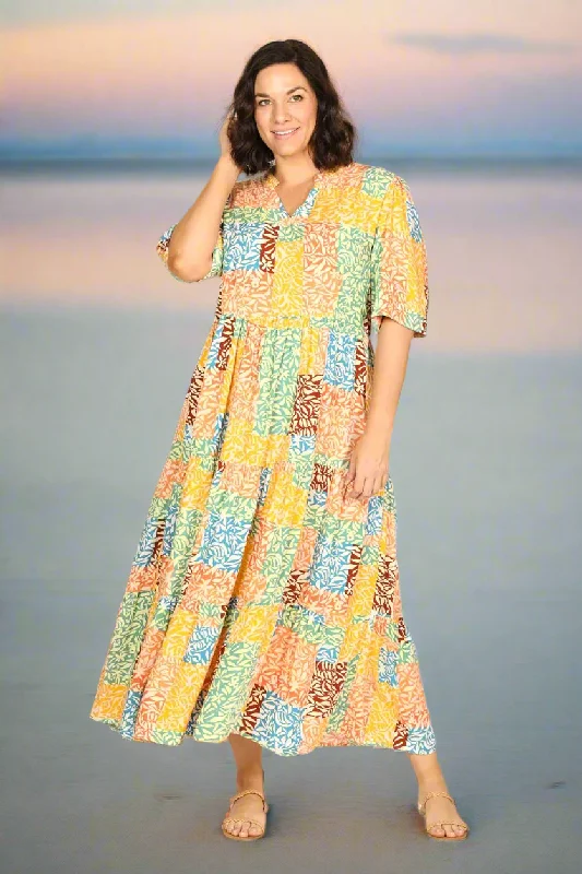 Limited Edition Sabre V-Neck Dress in Pretty Patchwork