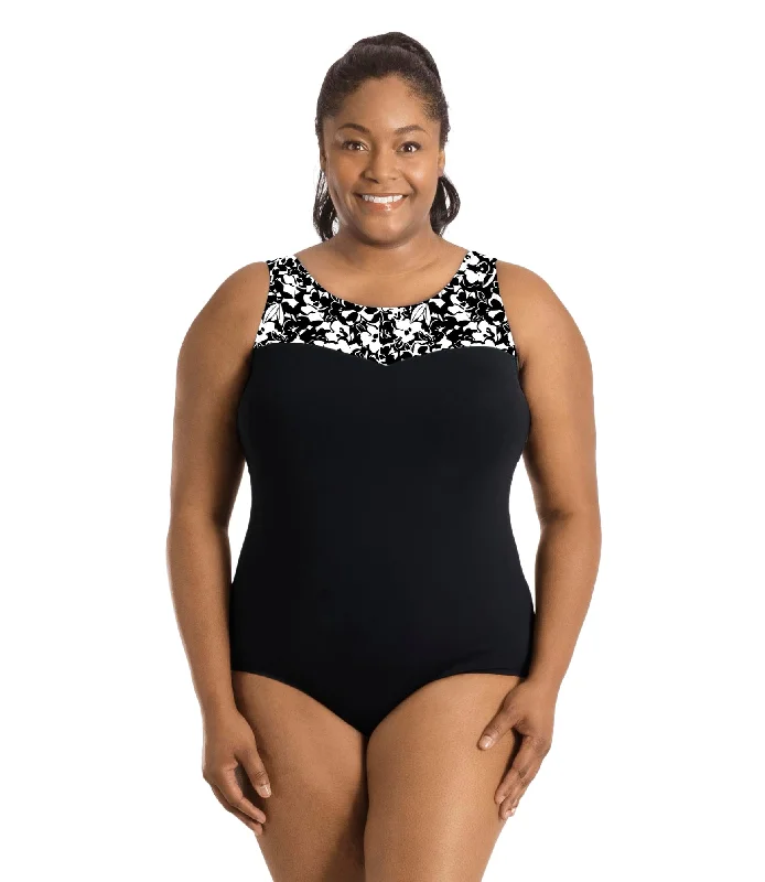 Unmissable Offer QuikEnergy Sweetheart Tank Suit Hibiscus Black