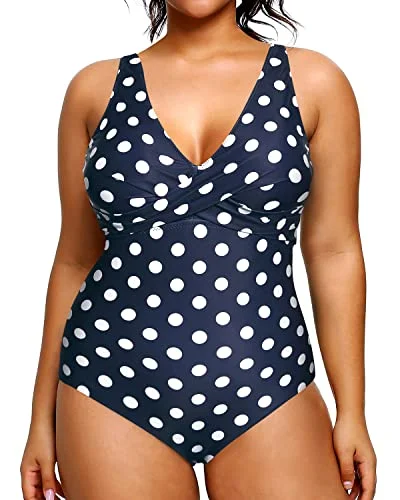 Crazy Deals One Piece Plus Size Tummy Control Swimsuit For Women-Blue Dots