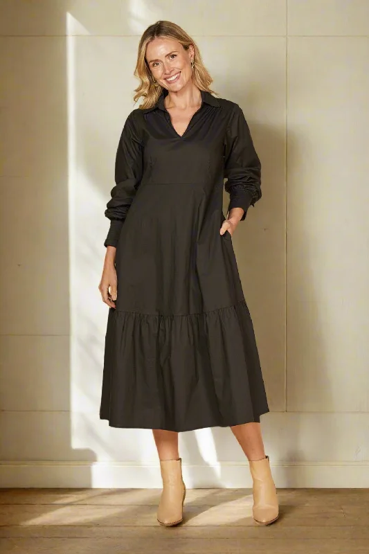 Best Bargains Sabre V-Neck Poplin Dress in Black